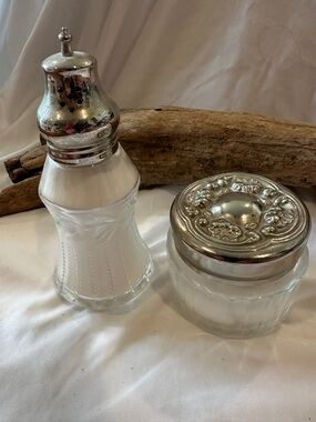 Vintage Glass Shaker and Covered Jar Set in Silver-Tone
